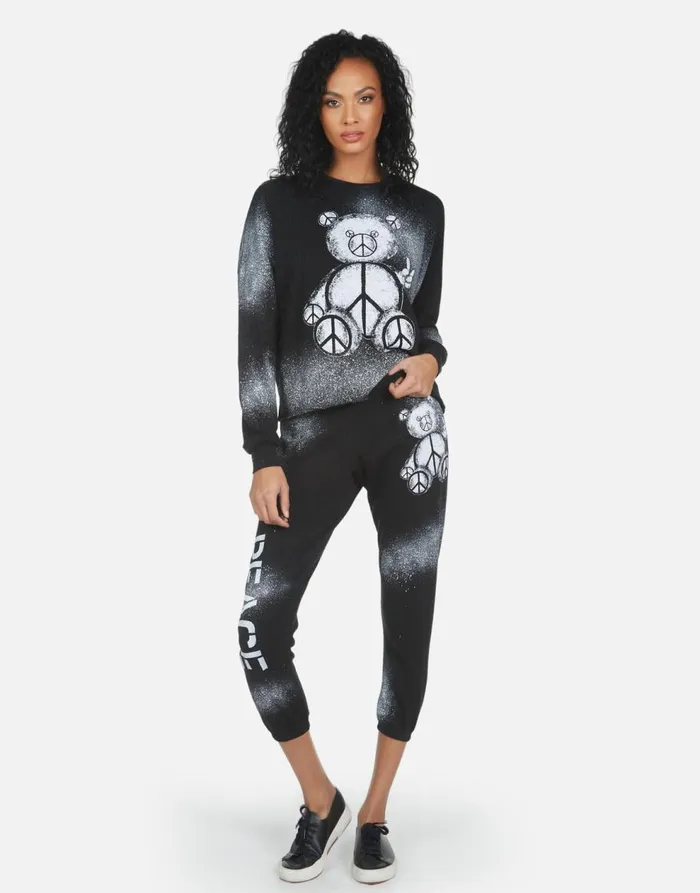 Women039s Alana Peace Teddy Black Lauren Moshi Crop Sweatpants