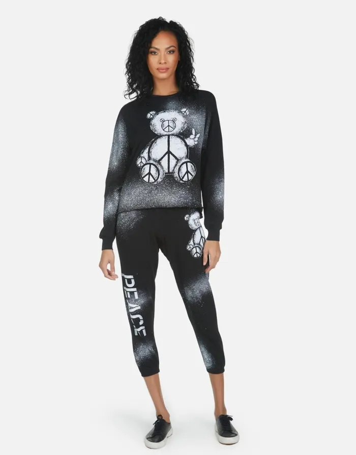 Women039s Alana Peace Teddy Black Lauren Moshi Crop Sweatpants