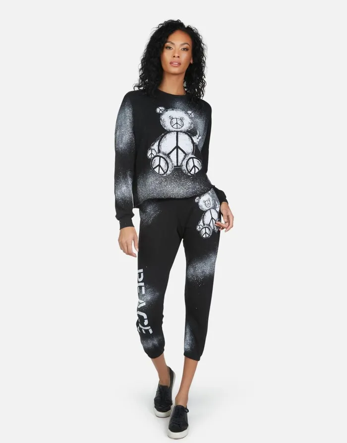 Women039s Alana Peace Teddy Black Lauren Moshi Crop Sweatpants