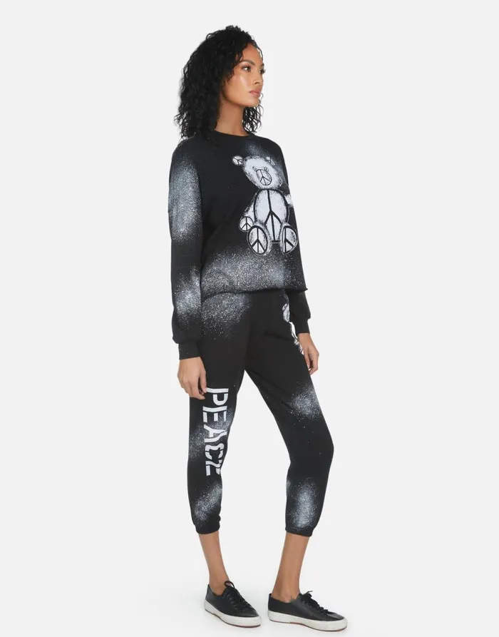 Women039s Alana Peace Teddy Black Lauren Moshi Crop Sweatpants
