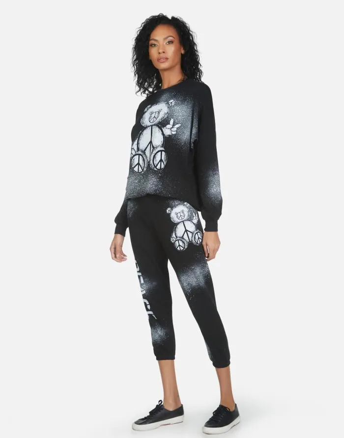 Women039s Alana Peace Teddy Black Lauren Moshi Crop Sweatpants