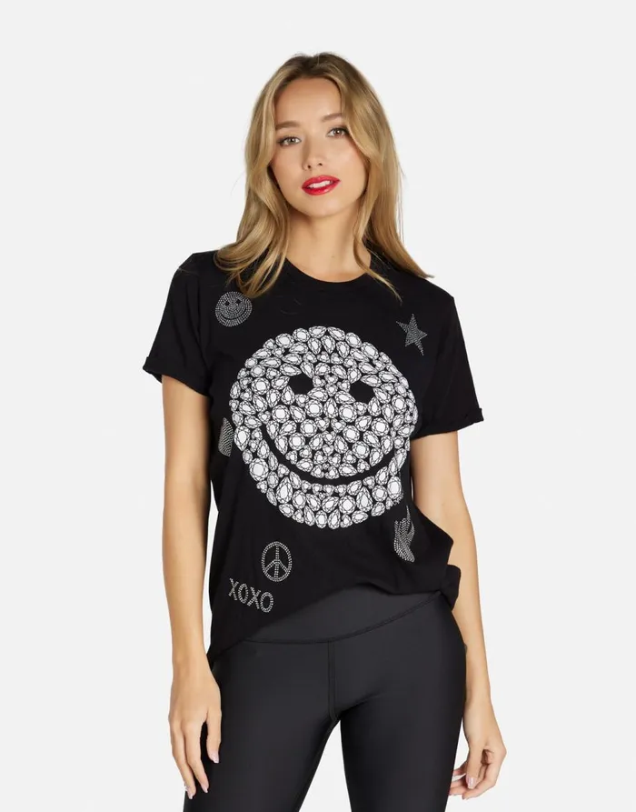 Women039s Edda Diamond Happyface Black Lauren Moshi Short Sleeve