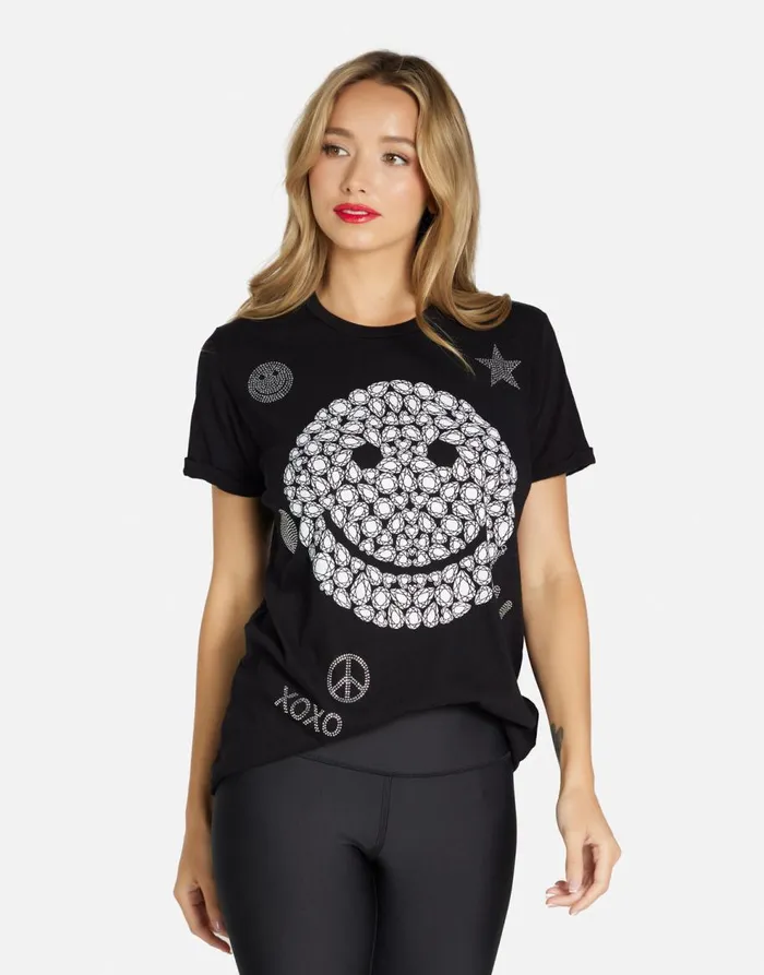 Women039s Edda Diamond Happyface Black Lauren Moshi Short Sleeve