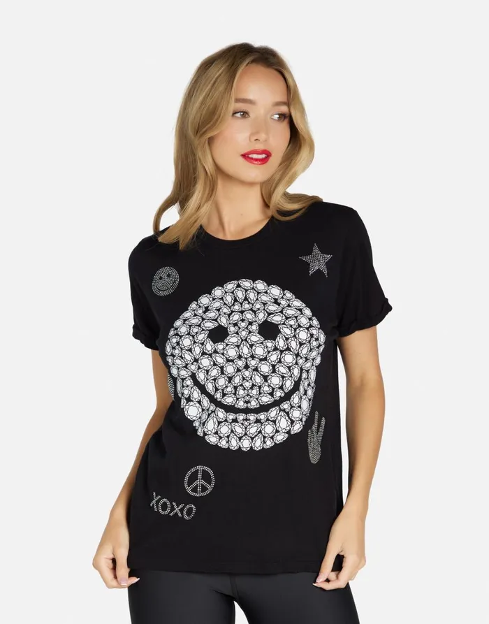 Women039s Edda Diamond Happyface Black Lauren Moshi Short Sleeve