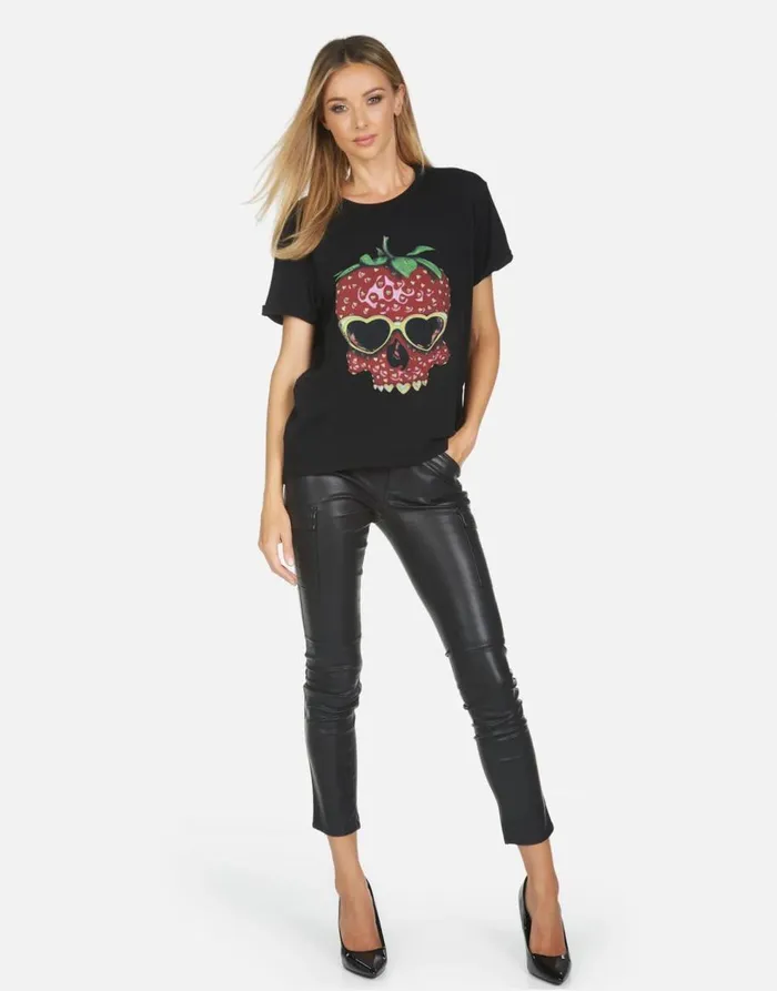 Women039s Edda X Strawberry Skull Black Lauren Moshi Short Sleeve
