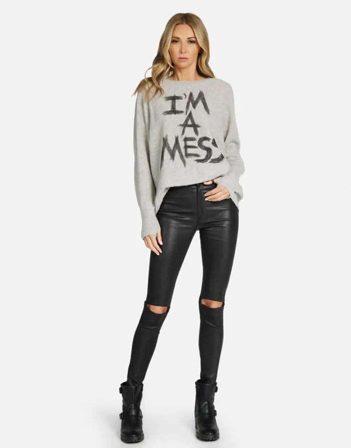 Women039s Hollis I039m A Mess Heather Grey Lauren Moshi Long Sleeve