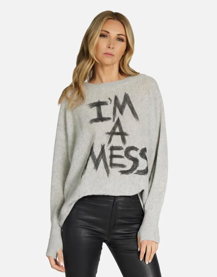 Women039s Hollis I039m A Mess Heather Grey Lauren Moshi Long Sleeve