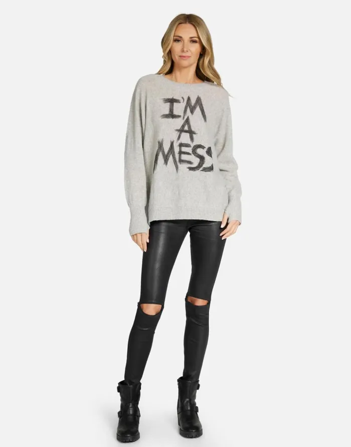 Women039s Hollis I039m A Mess Heather Grey Lauren Moshi Long Sleeve