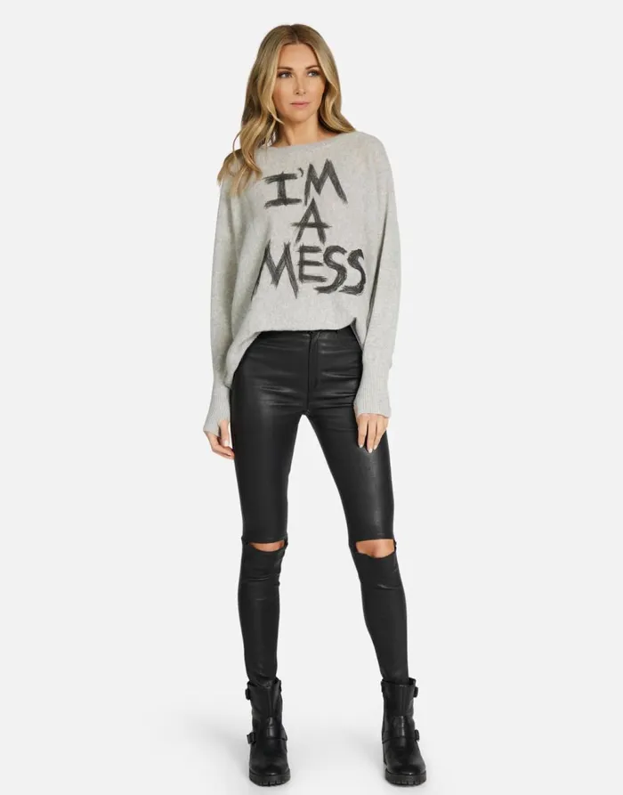 Women039s Hollis I039m A Mess Heather Grey Lauren Moshi Long Sleeve