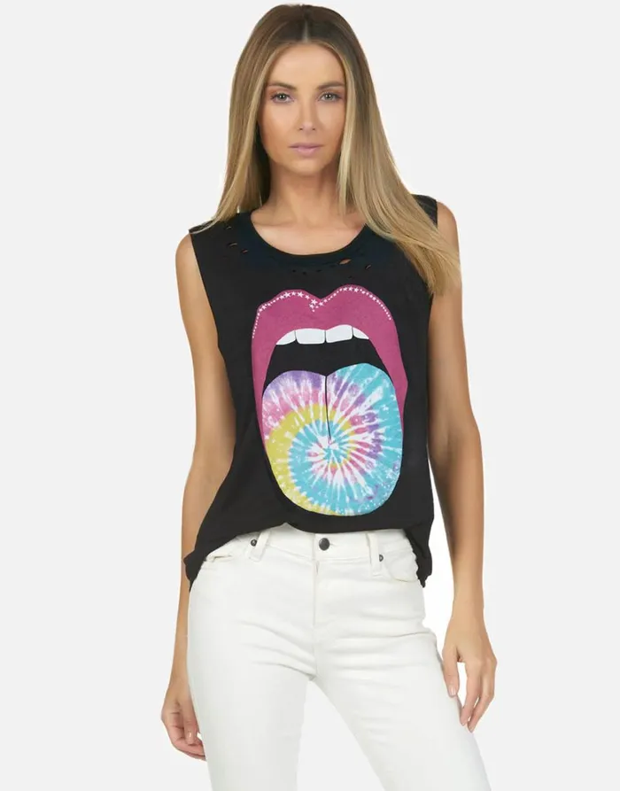 Women039s Kel Tie Dye Tongue Onyx Lauren Moshi Tanks