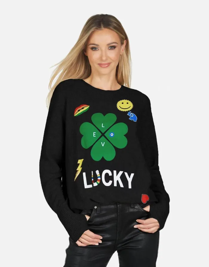 Women039s Ladona X Lucky Clover Black Lauren Moshi Sweaters and Knits