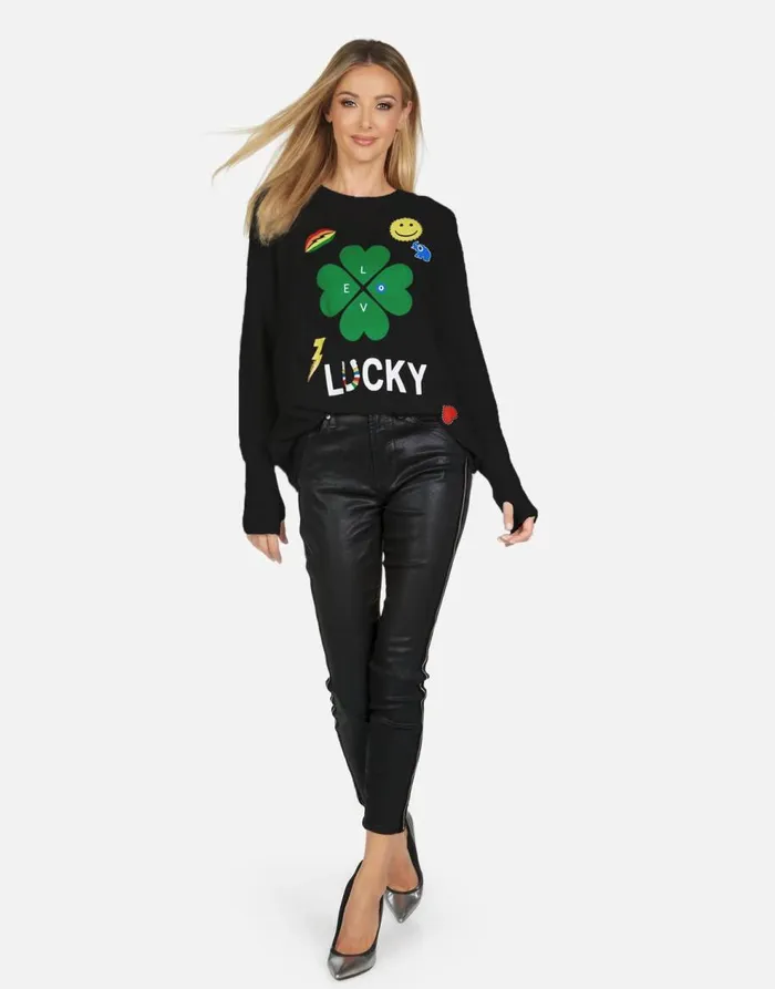 Women039s Ladona X Lucky Clover Black Lauren Moshi Sweaters and Knits