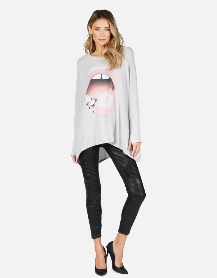Women039s Mira X Pink Lip Piercing Cloud Lauren Moshi Long Sleeve