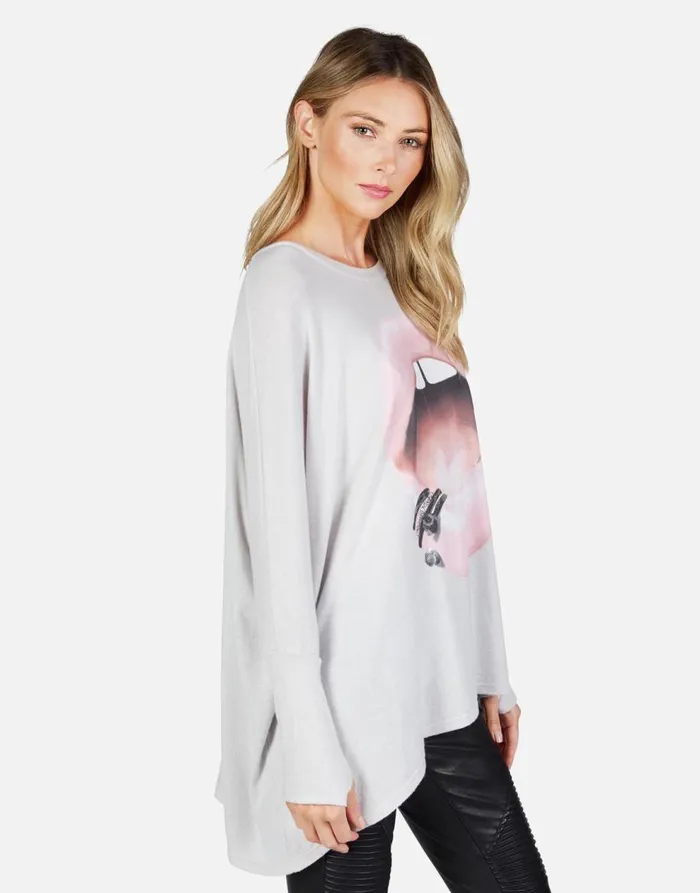 Women039s Mira X Pink Lip Piercing Cloud Lauren Moshi Long Sleeve