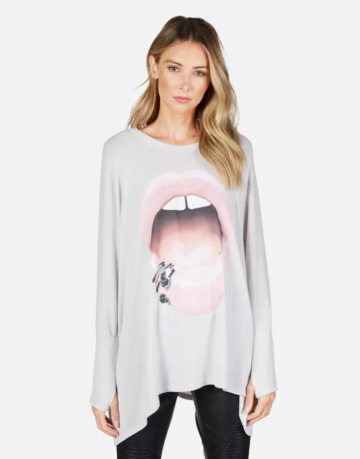 Women039s Mira X Pink Lip Piercing Cloud Lauren Moshi Long Sleeve