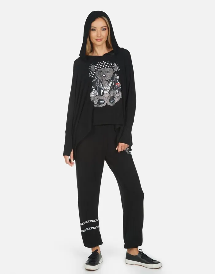 Women039s Tanzy Crystal Rocker Teddy Black Lauren Moshi Long Sweatpants