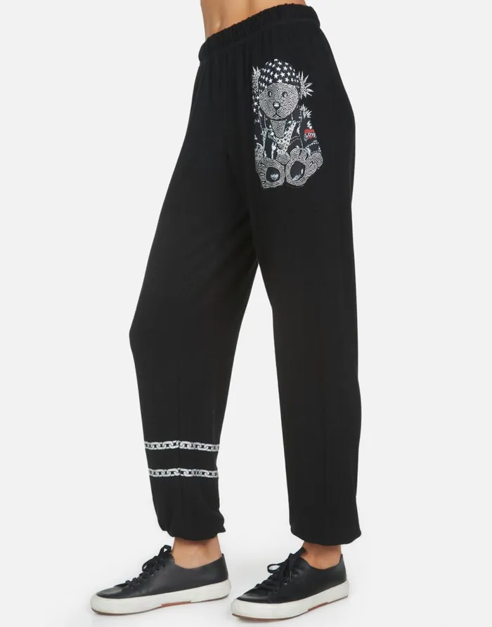 Women039s Tanzy Crystal Rocker Teddy Black Lauren Moshi Long Sweatpants