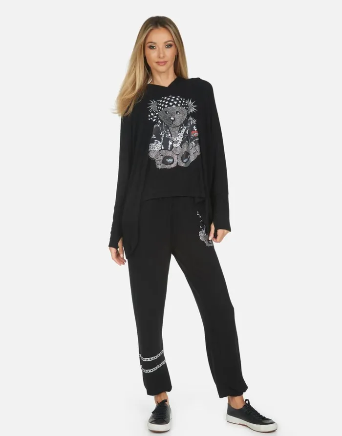 Women039s Tanzy Crystal Rocker Teddy Black Lauren Moshi Long Sweatpants