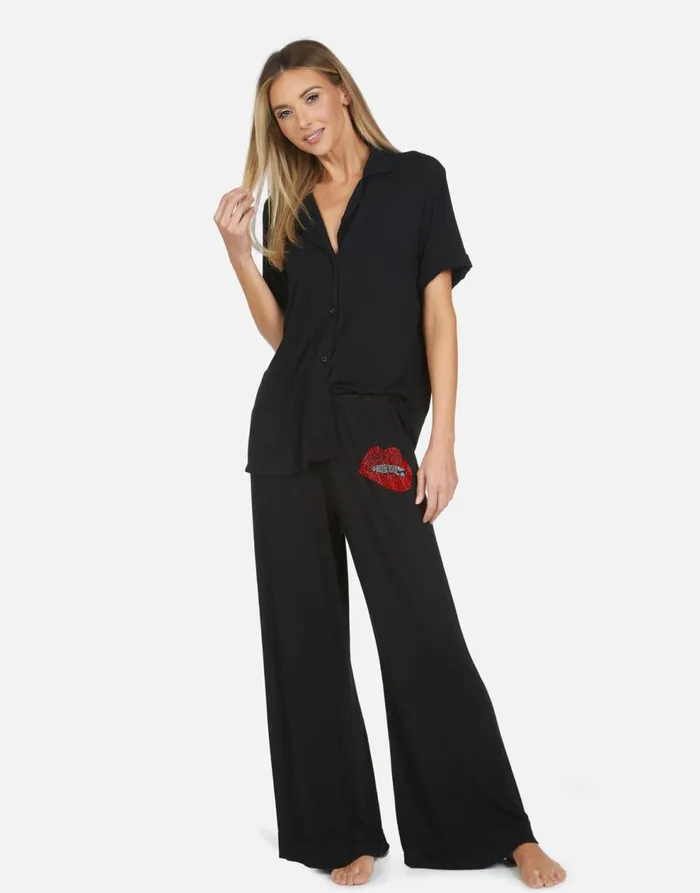 Women039s Waverly X Crystal Biting Lip Black Lauren Moshi Short Sleeve