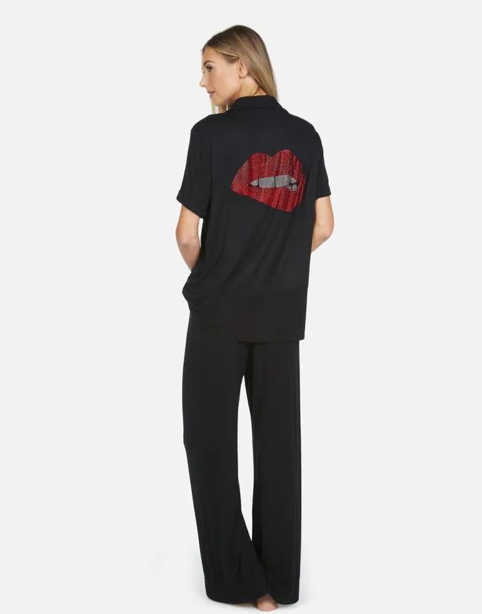 Women039s Waverly X Crystal Biting Lip Black Lauren Moshi Short Sleeve