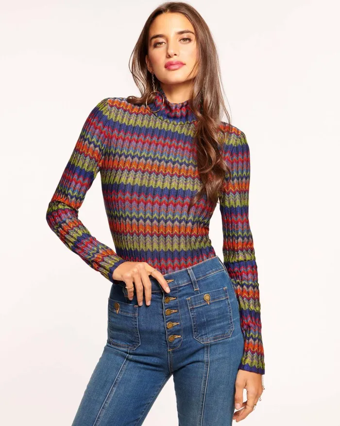 Women Adina Turtleneck Top Retro Chevron Ramy Brook Tops