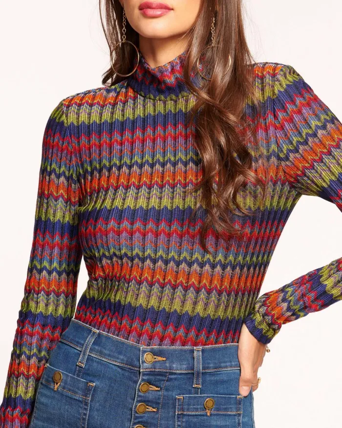 Women Adina Turtleneck Top Retro Chevron Ramy Brook Tops Women Adina Turtleneck Top Retro Chevron Ramy Brook Tops