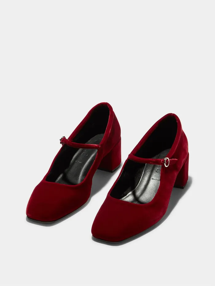 Women Aeyde ALINE Red Velvet Mary Jane Pump Aeyde Pumps