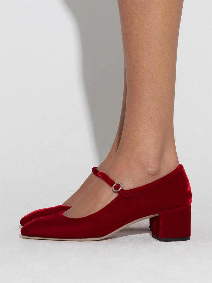 Women Aeyde ALINE Red Velvet Mary Jane Pump Aeyde Pumps