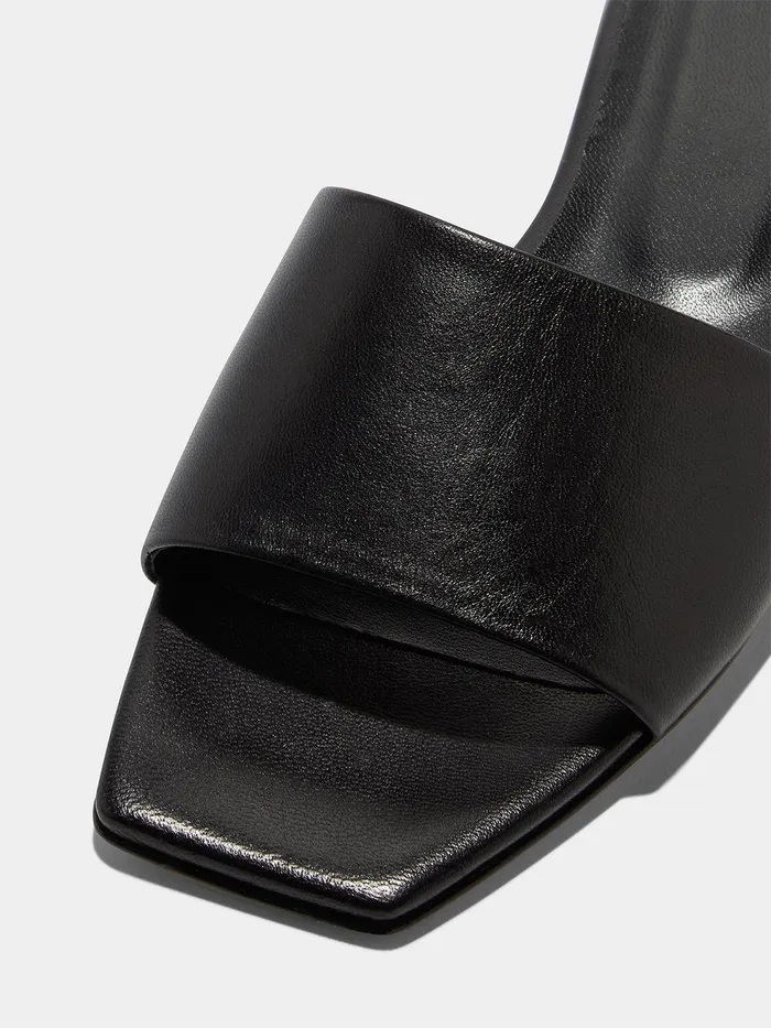 Women Aeyde ANNA Black Leather Flat Slide Aeyde Flat Sandals