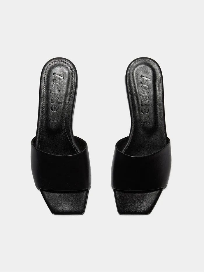 Women Aeyde ANNA Black Leather Flat Slide Aeyde Flat Sandals