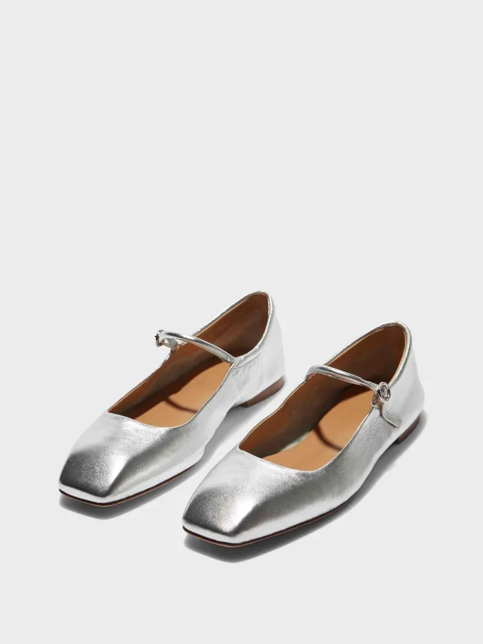 Women Aeyde UMA Silver Mary Jane Flat Aeyde Flats