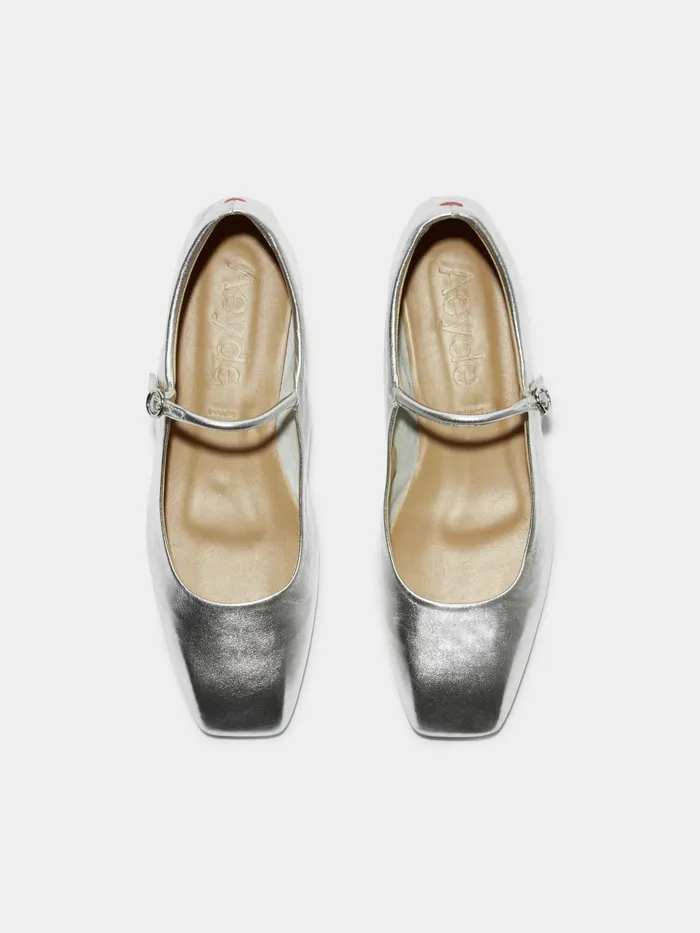 Women Aeyde UMA Silver Mary Jane Flat Aeyde Flats