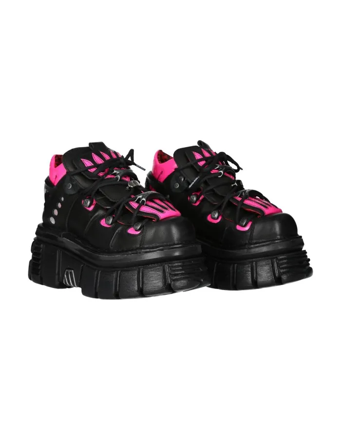 Women Ankle Boot Black Tower With Laces MMet011C3 New Rock Platform
