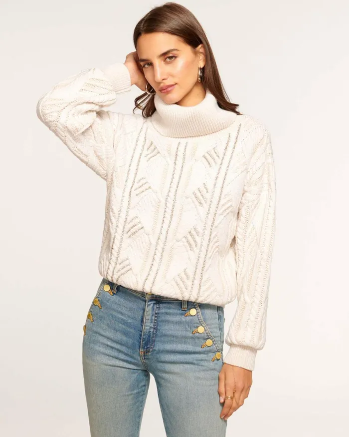 Women Annabelle Embellished Turtleneck Sweater Grey Bedazzled Ramy Brook Tops Women Annabelle Embellished Turtleneck Sweater Grey Bedazzled Ramy Brook Tops