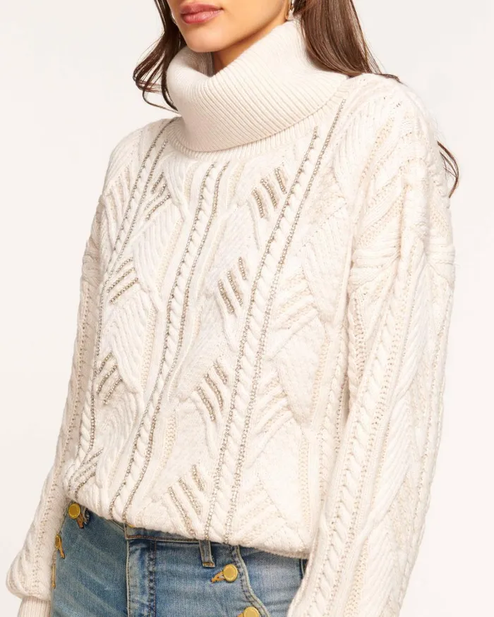 Women Annabelle Embellished Turtleneck Sweater Grey Bedazzled Ramy Brook Tops Women Annabelle Embellished Turtleneck Sweater Grey Bedazzled Ramy Brook Tops
