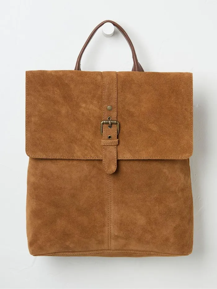 Women Bags and Purses Fat Face Rue Brown Suede Rucksack