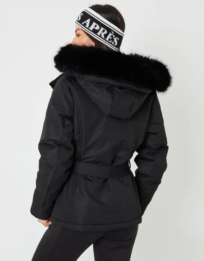 Women Black Belted Padded Ski Jacket Threadbare Coats Women Black Belted Padded Ski Jacket Threadbare Coats