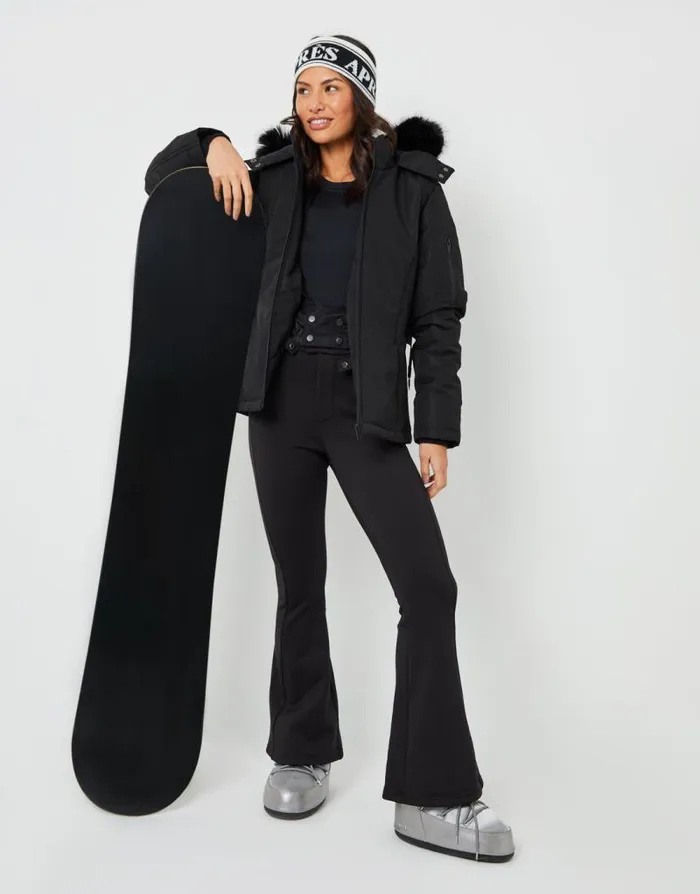 Women Black Belted Padded Ski Jacket Threadbare Coats Women Black Belted Padded Ski Jacket Threadbare Coats