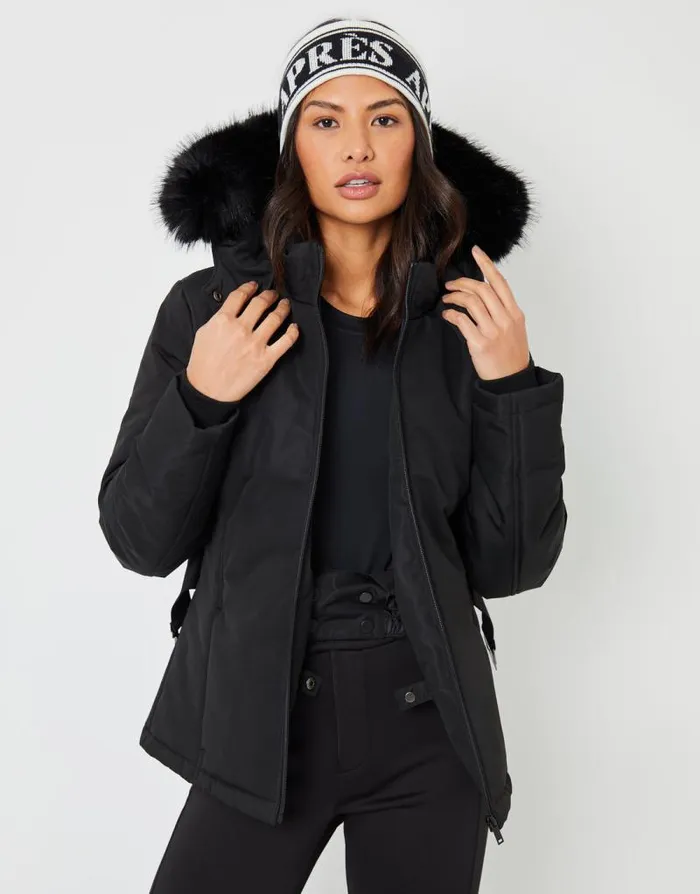 Women Black Belted Padded Ski Jacket Threadbare Coats Women Black Belted Padded Ski Jacket Threadbare Coats