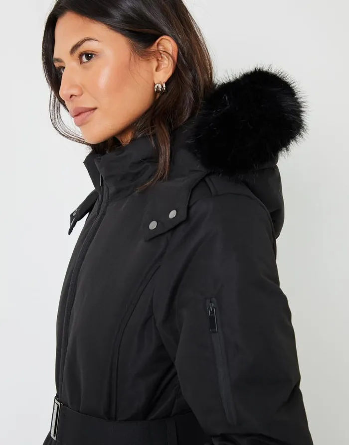 Women Black Belted Padded Ski Jacket Threadbare Coats Women Black Belted Padded Ski Jacket Threadbare Coats