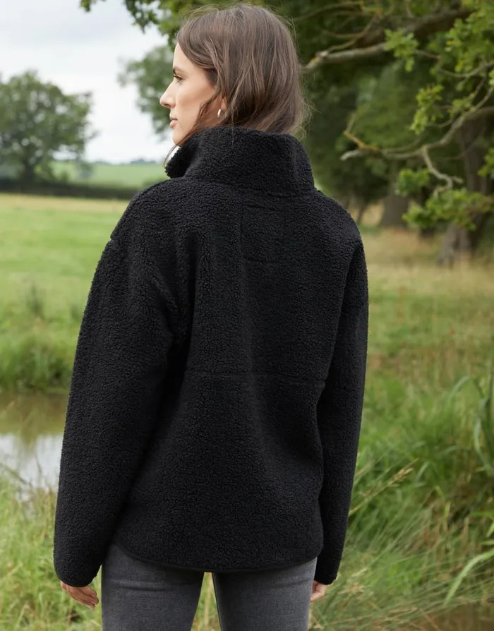 Women Black Half Zip Borg Fleece Threadbare Jackets Women Black Half Zip Borg Fleece Threadbare Jackets