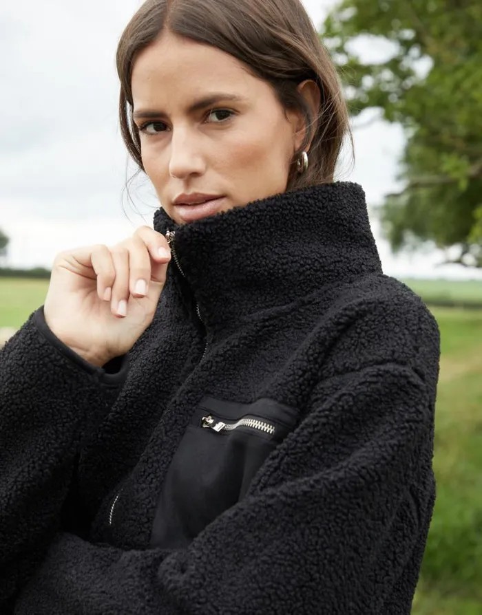 Women Black Half Zip Borg Fleece Threadbare Jackets Women Black Half Zip Borg Fleece Threadbare Jackets