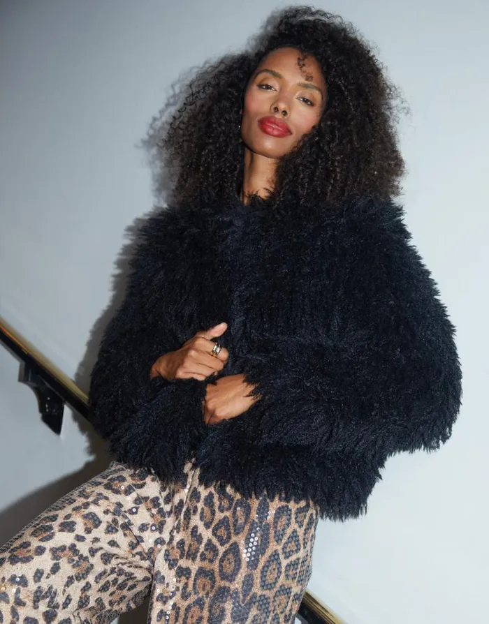 Women Black Mongolian Faux Fur Coat Threadbare Jackets Women Black Mongolian Faux Fur Coat Threadbare Jackets