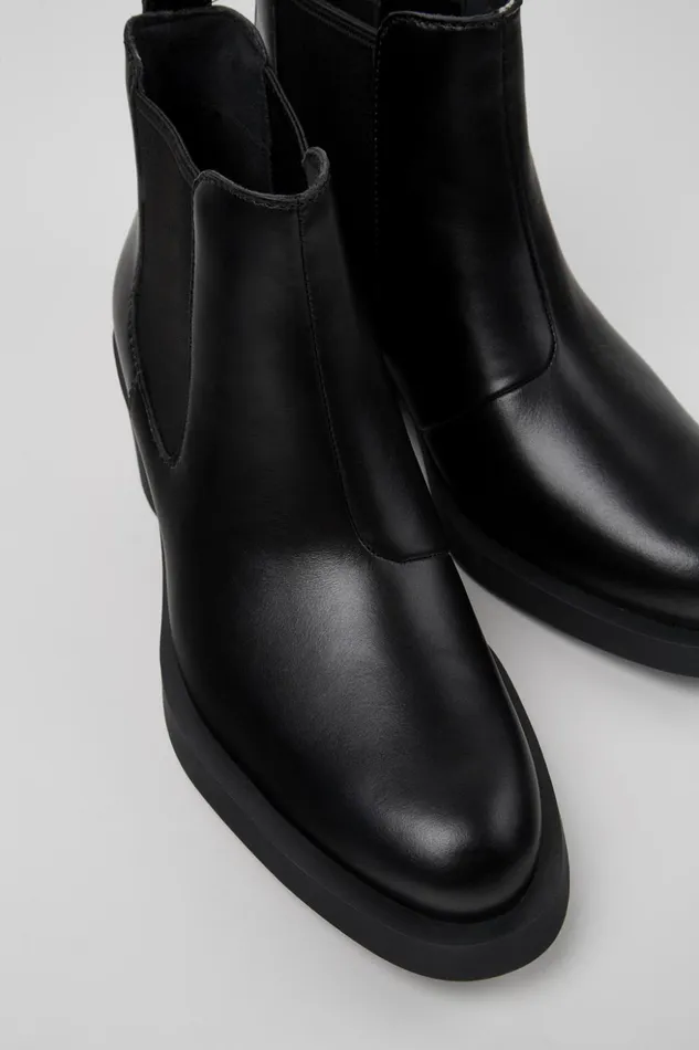 Women Bonnie Black Leather Ankle Boots Camper Ankle Boots