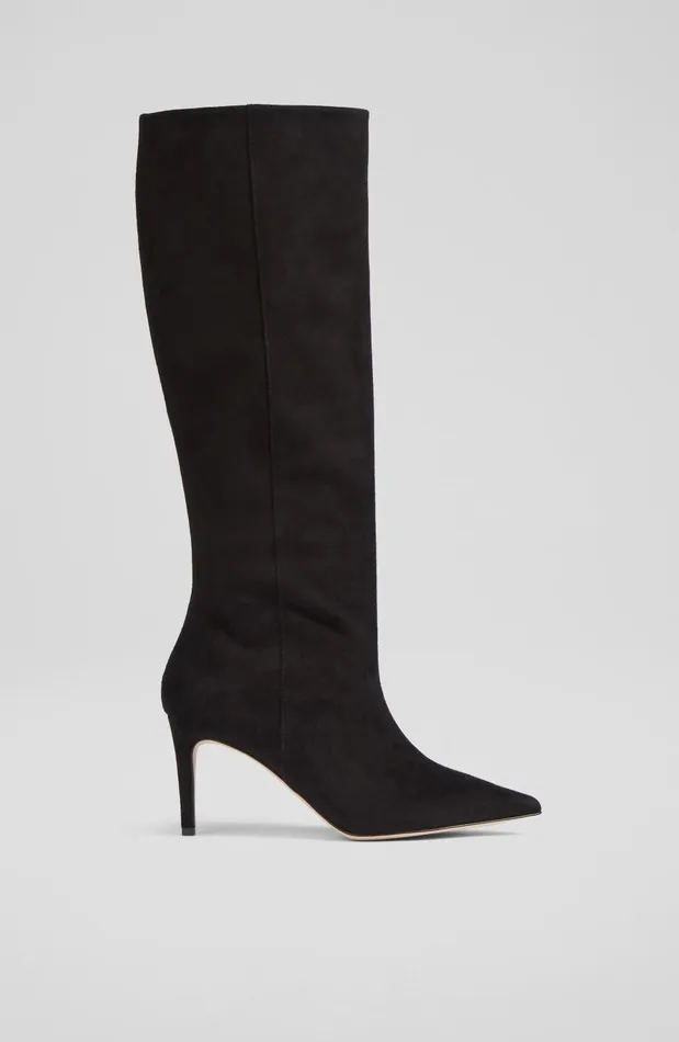 Women Boots LKBennett Astrid Black Suede Slouchy KneeHigh Boots Black