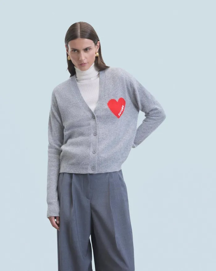 Women Cashmere Cardigans From Future Light Heart Cardigan Sweater Dark Heather Gray Women Cashmere Cardigans From Future Light Heart Cardigan Sweater Dark Heather Gray