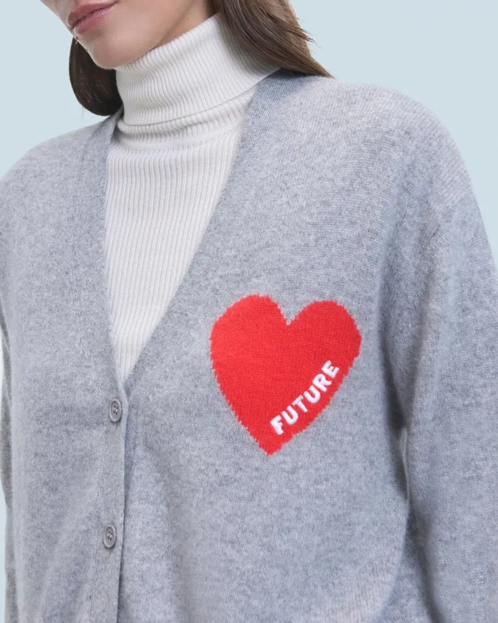 Women Cashmere Cardigans From Future Light Heart Cardigan Sweater Dark Heather Gray