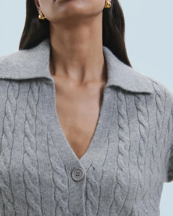 Women Cashmere Cardigans From Future Ribbed Cardigan Sweater Dark Heather Gray