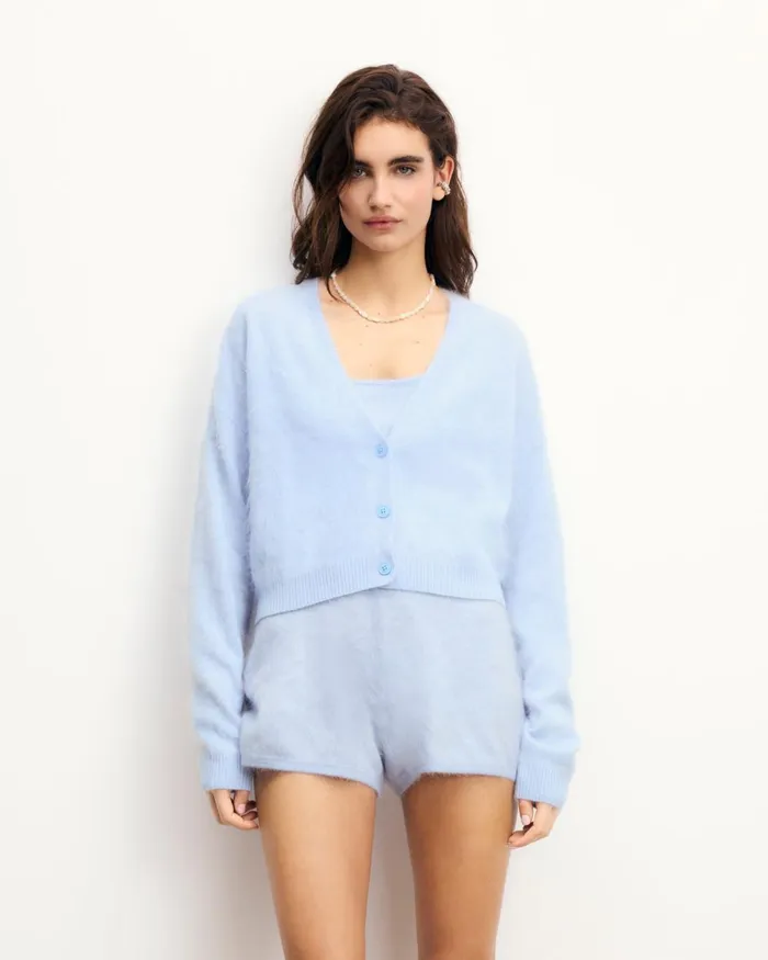 Women Cashmere Sweaters From Future Brushed Cardigan Sweater Baby Blue