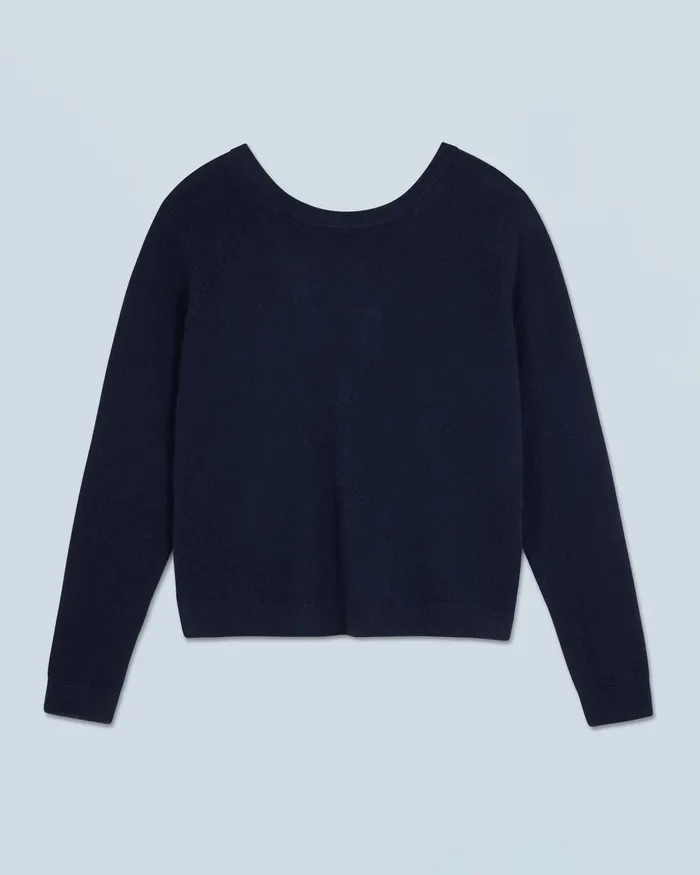 Women Cashmere Sweaters From Future Crewneck Backless Buttoned Sweater Navy